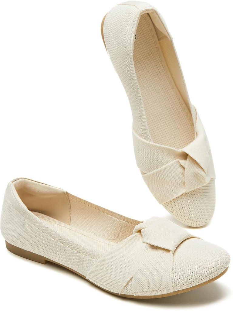 Women’s Nude Lightweight Mesh Flats With Bowknot Breathable Slip-On Shoes